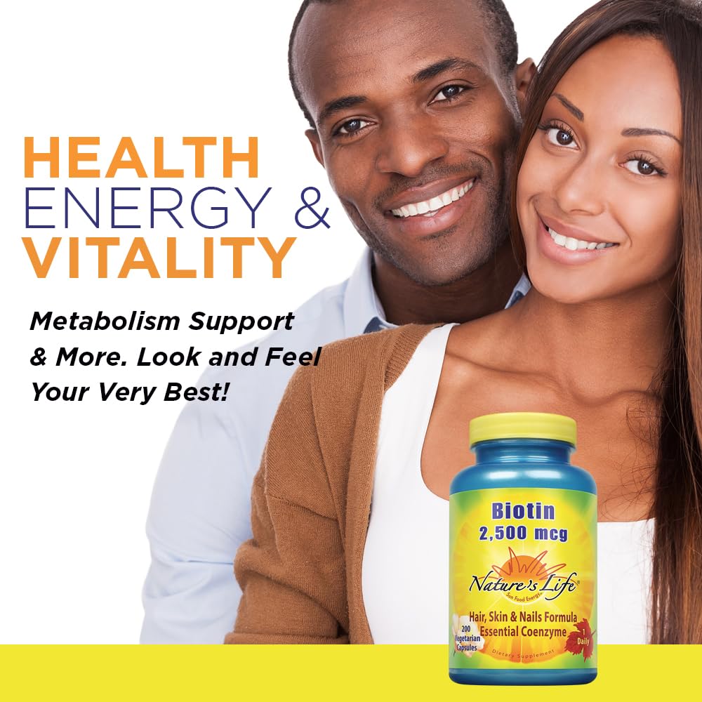 Nature's Life Biotin 2500mcg bottle with capsules, symbolizing metabolism support