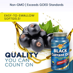 Nature's Life Black Currant Oil Minis packaging scene – premium seal and label indicating quality