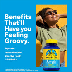 Nature's Life Bromelain Sinus Ease ingredients label highlights bromelain and quercetin.