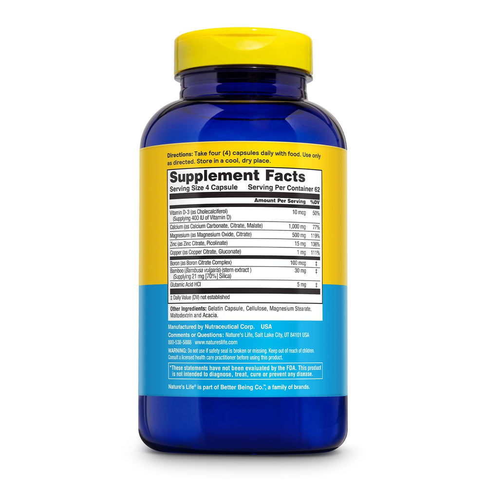 Nature's Life Cal Mag Zinc Complex ingredient chart highlighting essential minerals