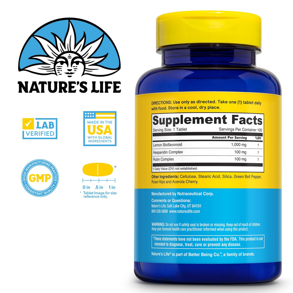 Close-up of Nature's Life label with hesperidin and rutin details