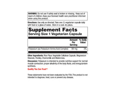 Nature's Life Potassium 99 mg capsules pouring, daily protein synthesis support