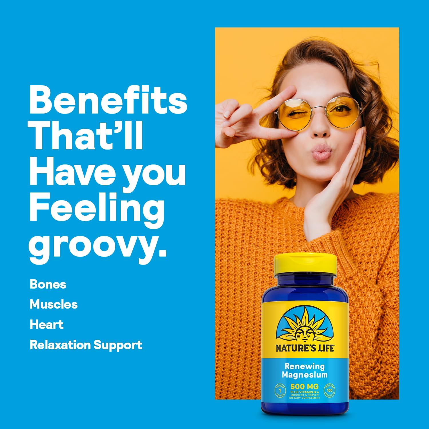 Nature's Life Renewing Magnesium 500 mg ingredient blend with citrate malate oxide for balanced mineral profile.
