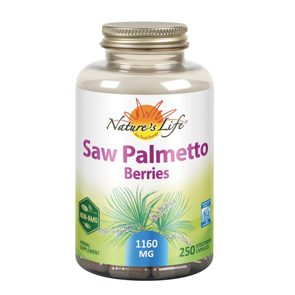 Nature's Life Saw Palmetto Berries 1160 mg bottle front view for daily prostate and urinary comfort