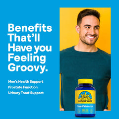 Nature's Life Saw Palmetto for Men 580mg label detail showing potency and ingredients.