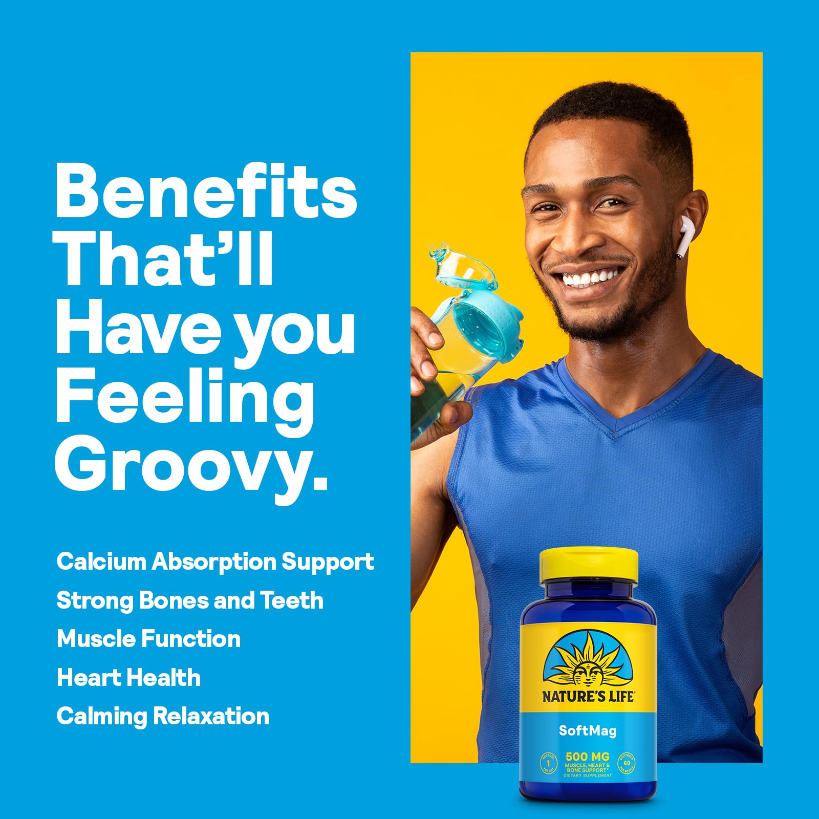 Front label of Nature's Life SoftMag highlighting the magnesium blend