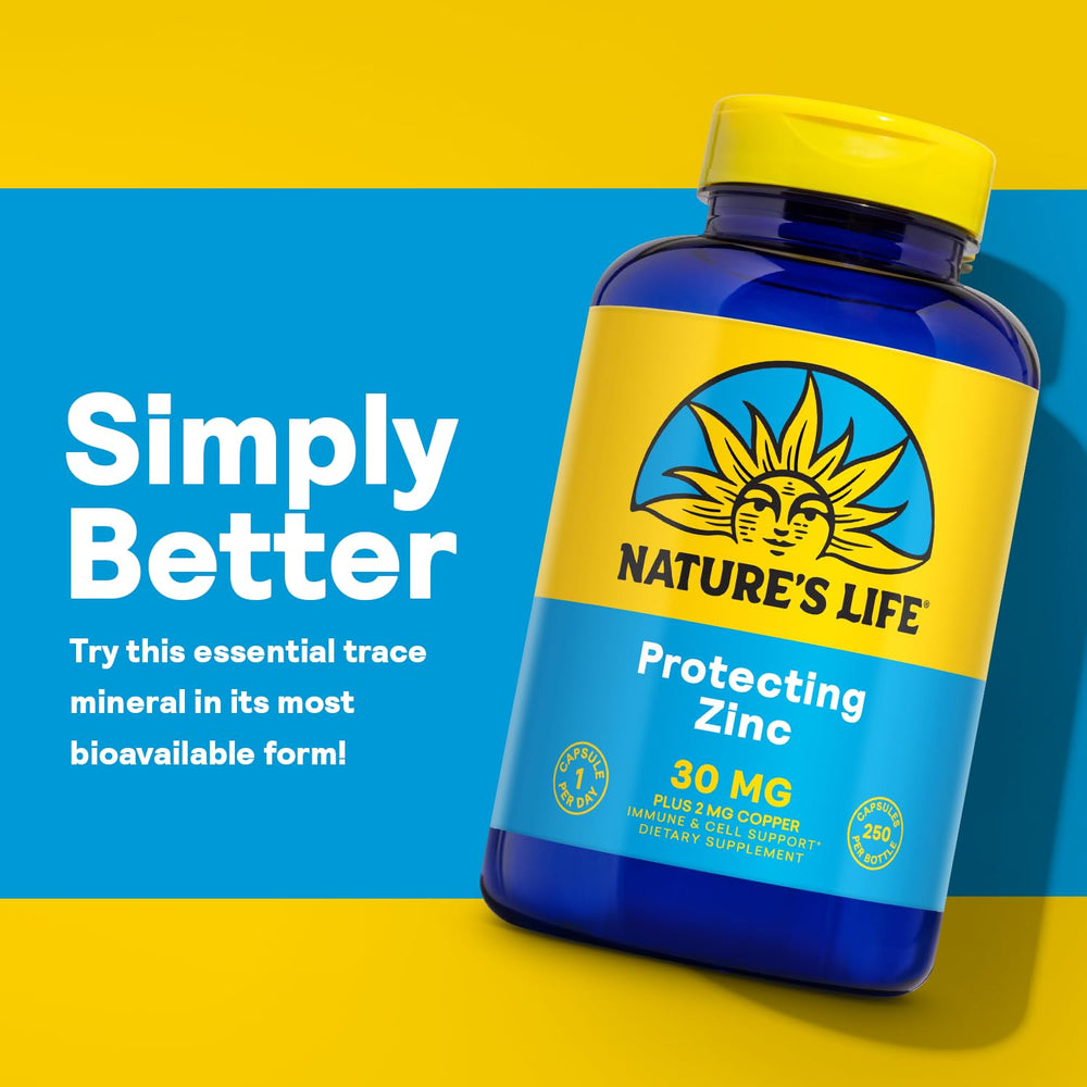 Nature's Life Zinc Picolinate packaging on natural backdrop suggesting eco-conscious production.