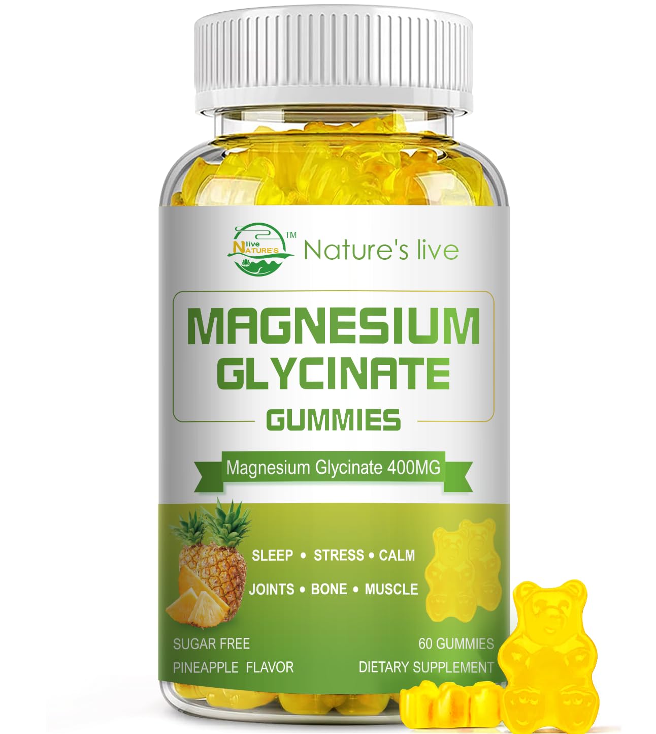 Nature's Live magnesium glycinate gummies bottle for easy daily mood support.