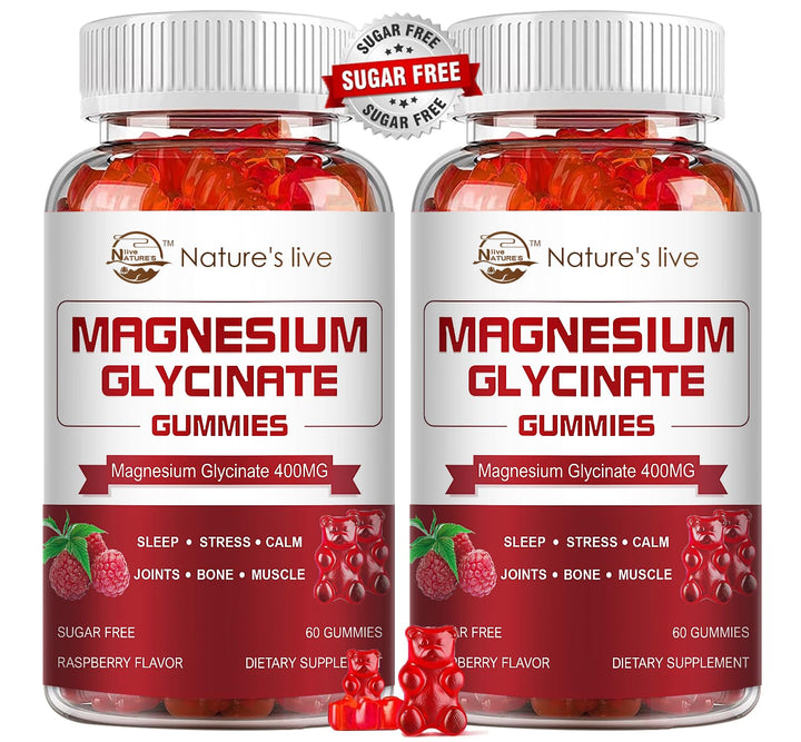 Nature's Live Magnesium Glycinate Gummies Raspberry bottle promotes calming mood support.