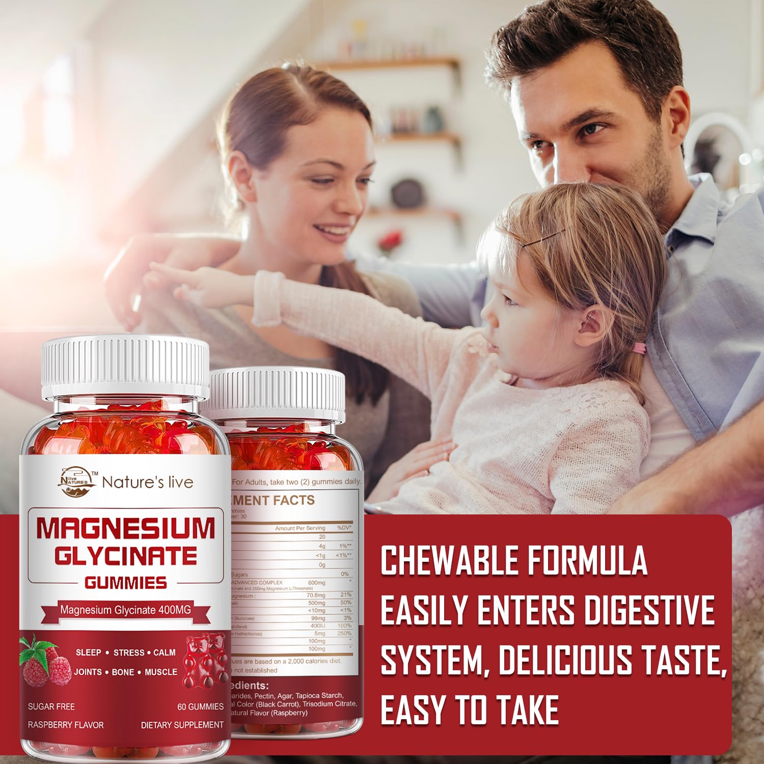 Nature's Live sugar-free label highlights vegan-friendly gummies for mindful magnesium intake.