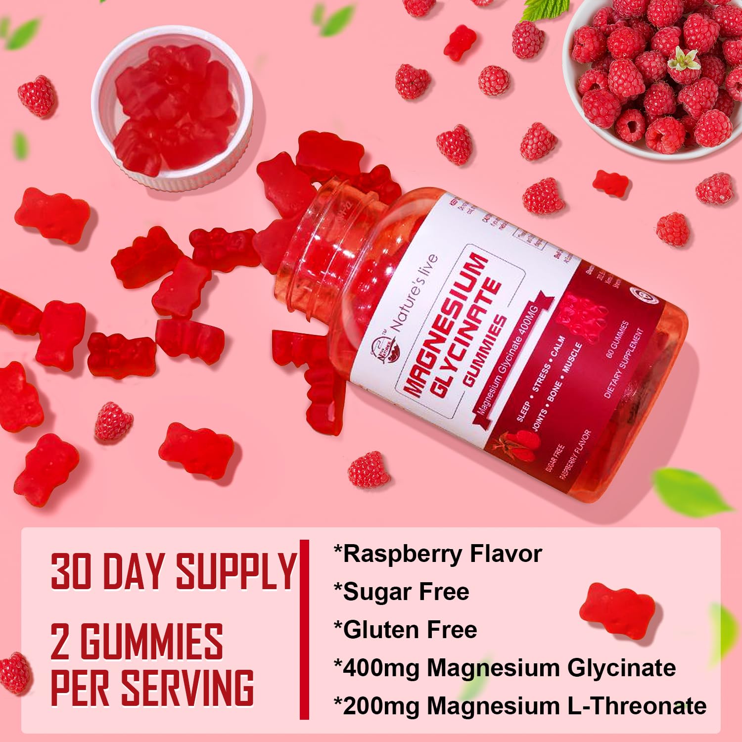 Two-pack Nature's Live Gummies shown for sustained daily use.