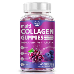 Nature's live Multi Collagen Gummies bottle displaying packaging for skin and nails support