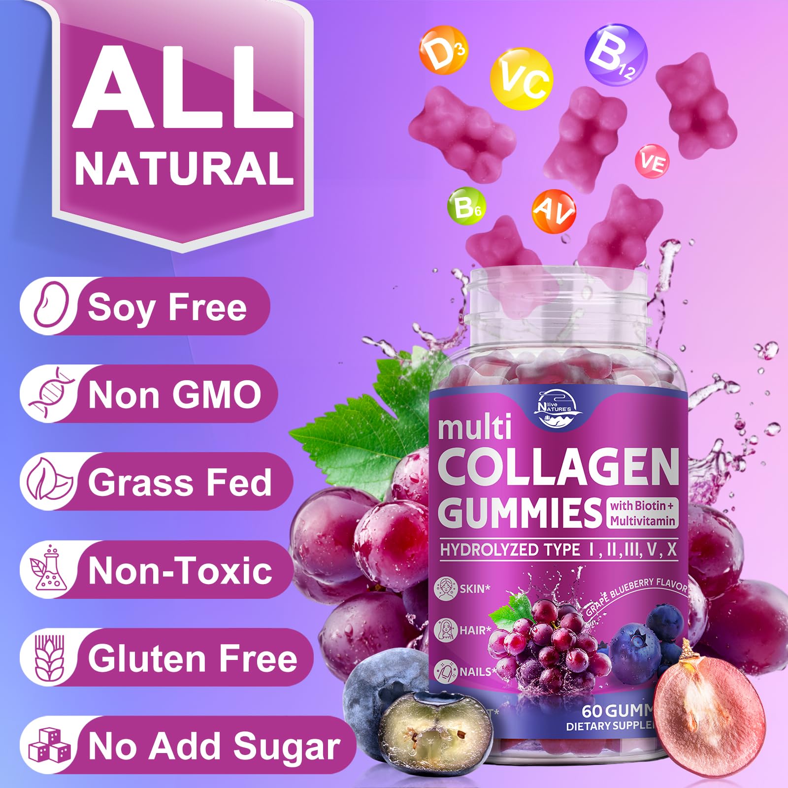 Nature's live bottle on a shelf, gluten-free and sugar-free option.