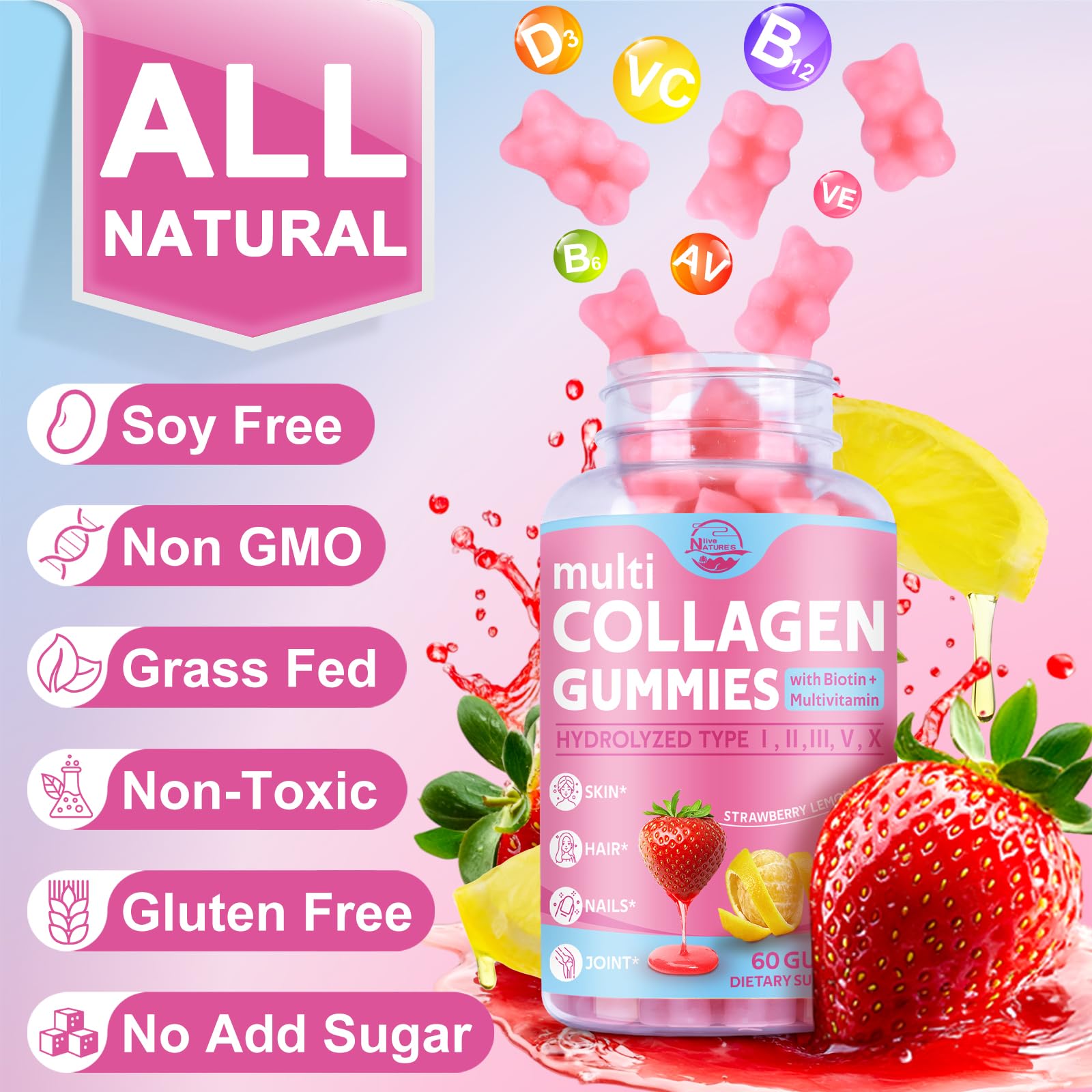 Sugar-free Nature's live gummies in a clear bottle.