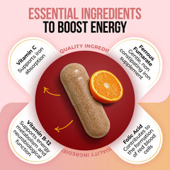 Nature's Nectar Blood Builder ingredients panel features B12, folic acid, and vitamin C for iron support.