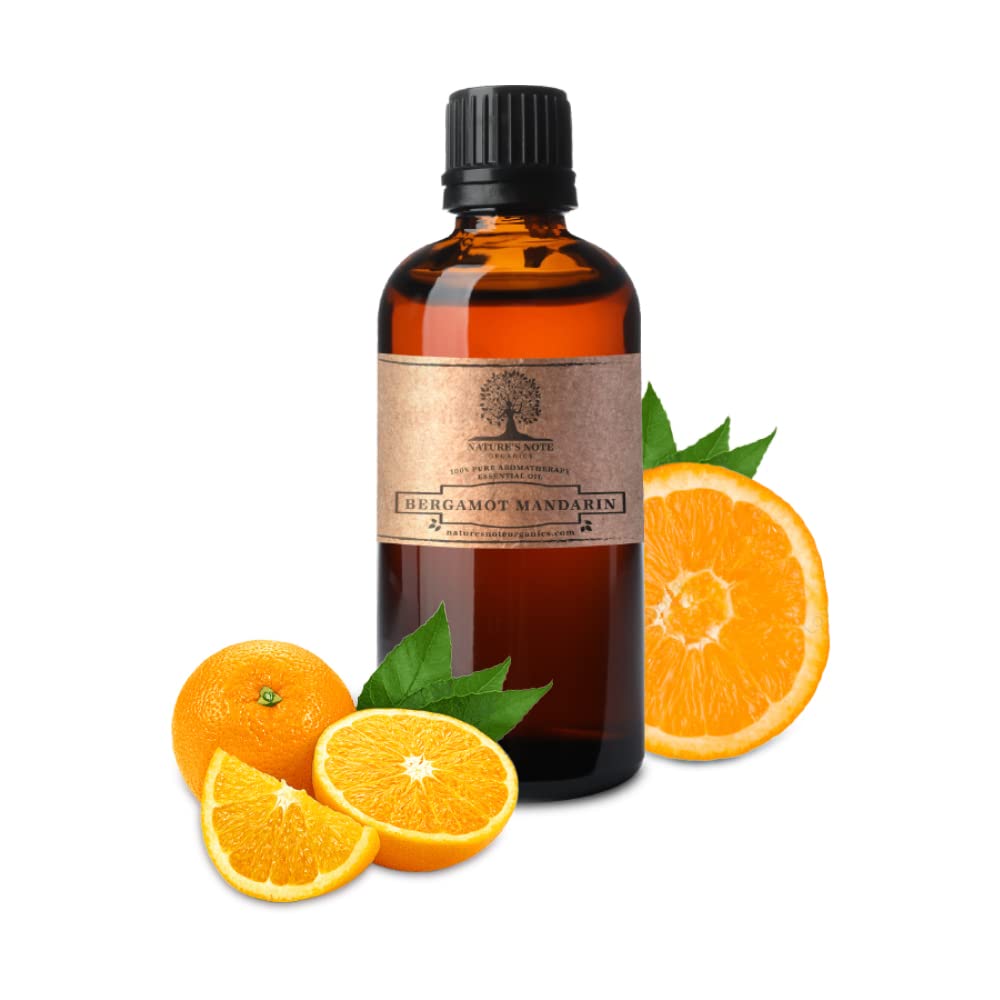 Nature's Note bergamot mandarin oil bottle closeup for diffusers.