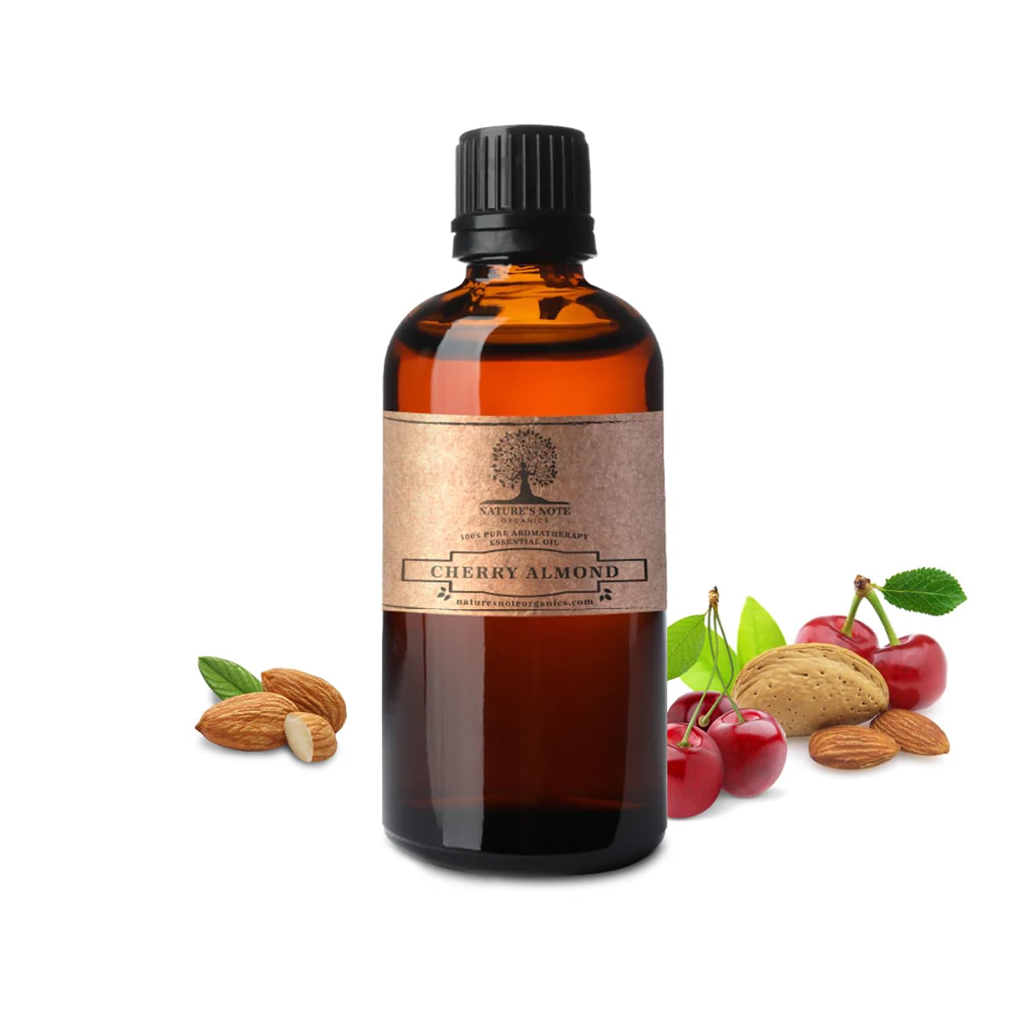 Nature's Note Cherry Almond oil bottle offers warm almond aroma for home fragrance.