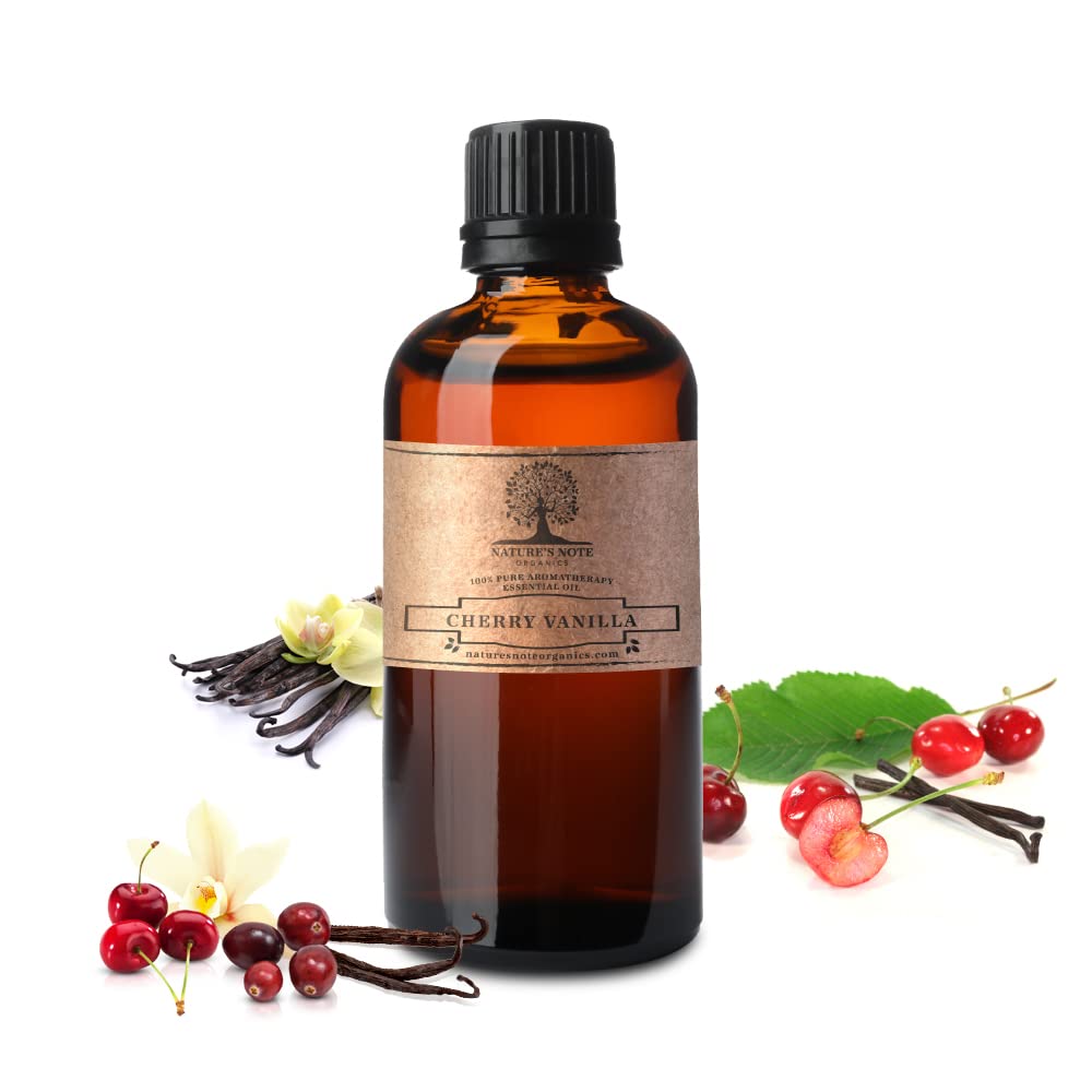 Nature's Note Cherry Vanilla essential oil bottle pour for diffusers