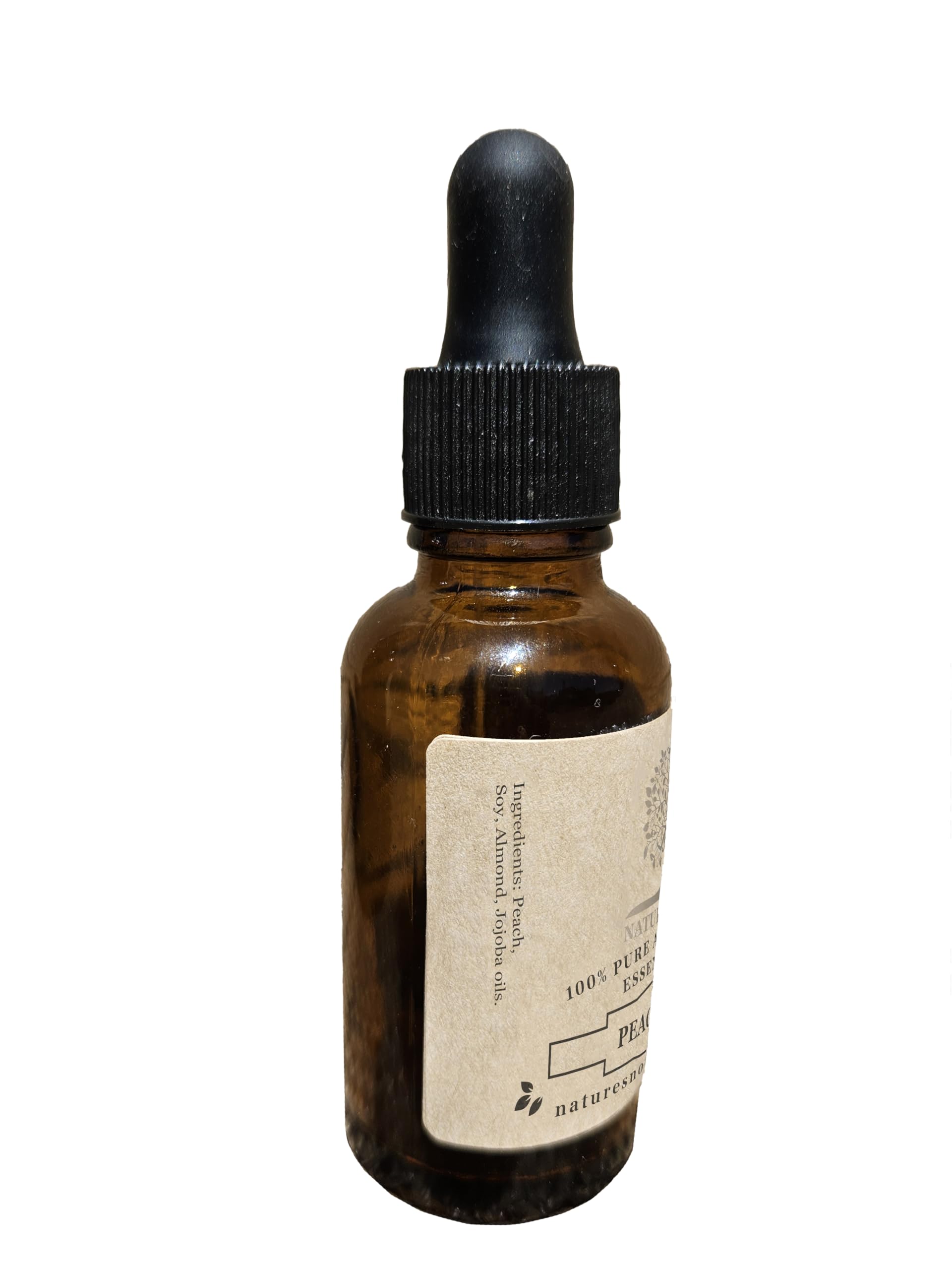 Nature's Note Peach packaging protects aroma in an amber bottle.