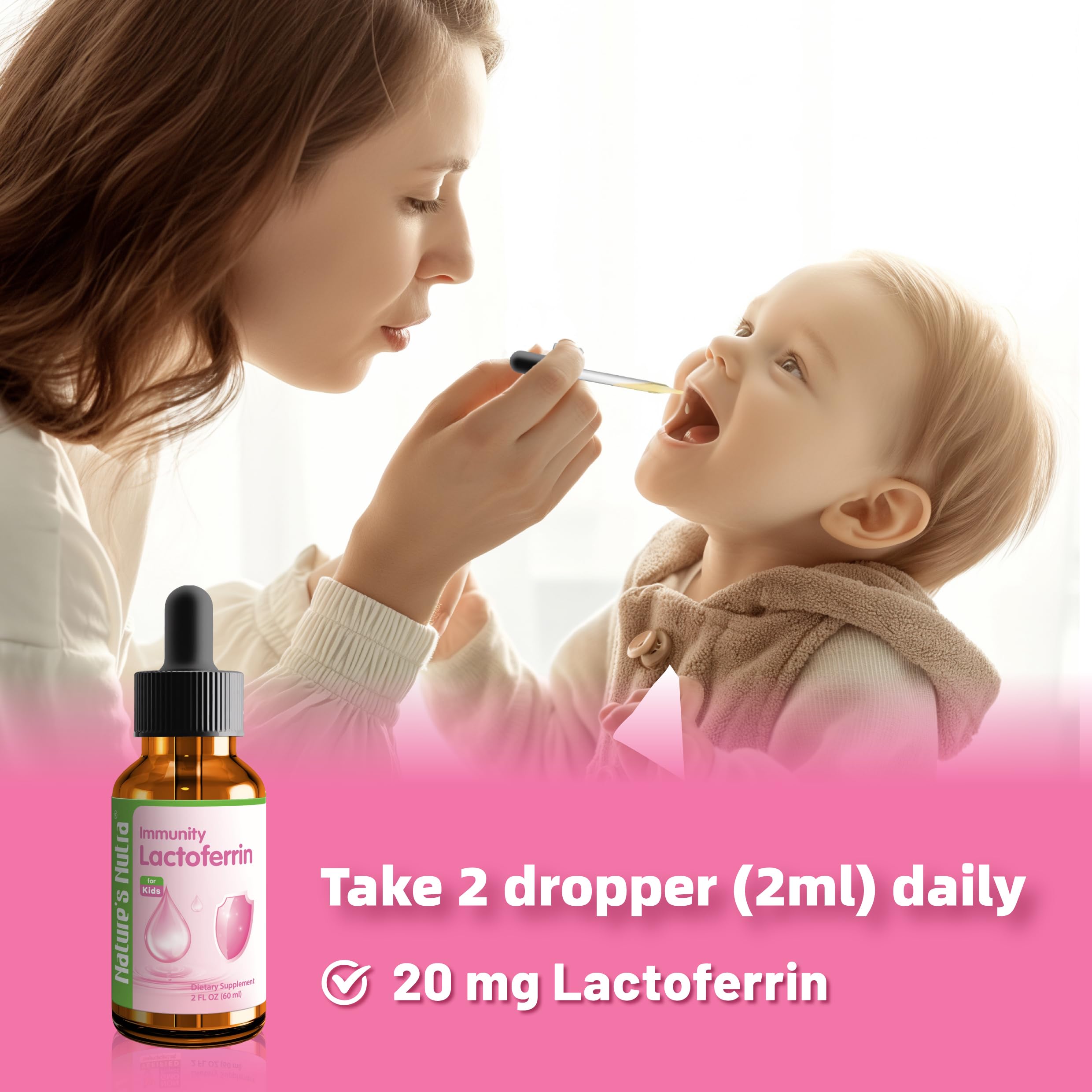 Nature's Nutra Lactoferrin bottle with natural kid-friendly flavor