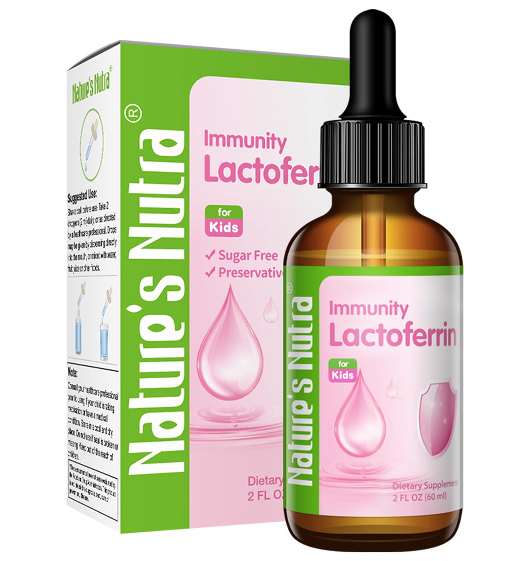 Nature's Nutra Lactoferrin liquid drops bottle for easy infant dosing
