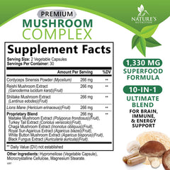 Nature's Nutrition bottle label closeup emphasizes brain health and everyday energy potential.