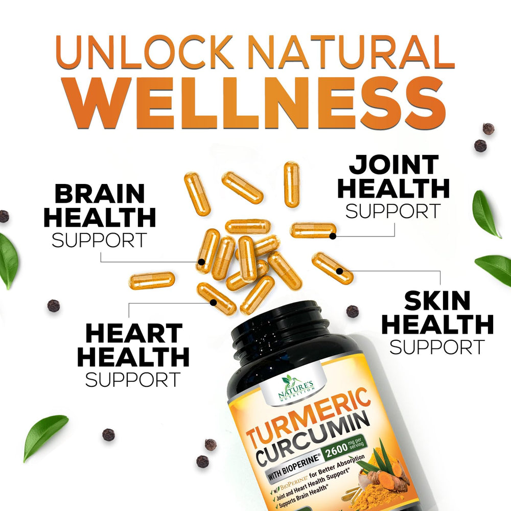 Nature's Nutrition 2600mg turmeric capsules pack for daily wellness