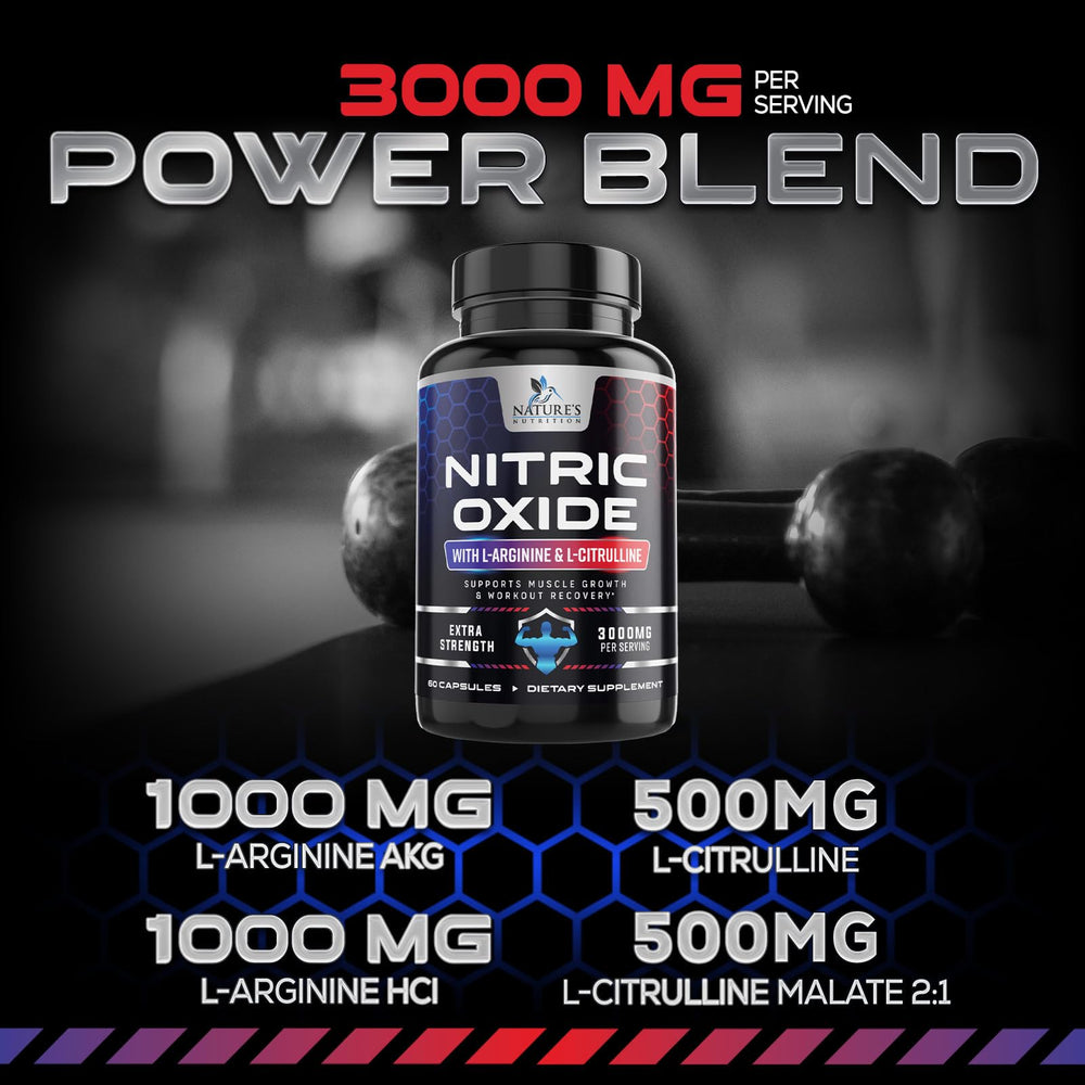 Nature's Nutrition 3X Strength arginine and citrulline capsules for workout stamina.