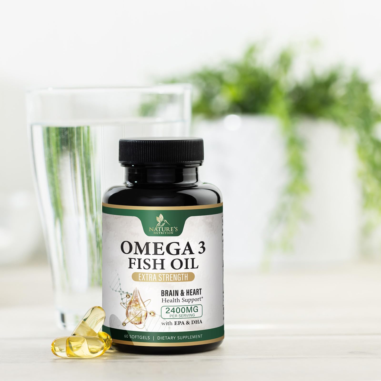 Nature's Nutrition 60-softgel bottle indicating convenient daily use.