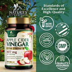 Nature's Nutrition Apple Cider Vinegar Capsules daily-use bottle, convenient alternative to liquid vinegar