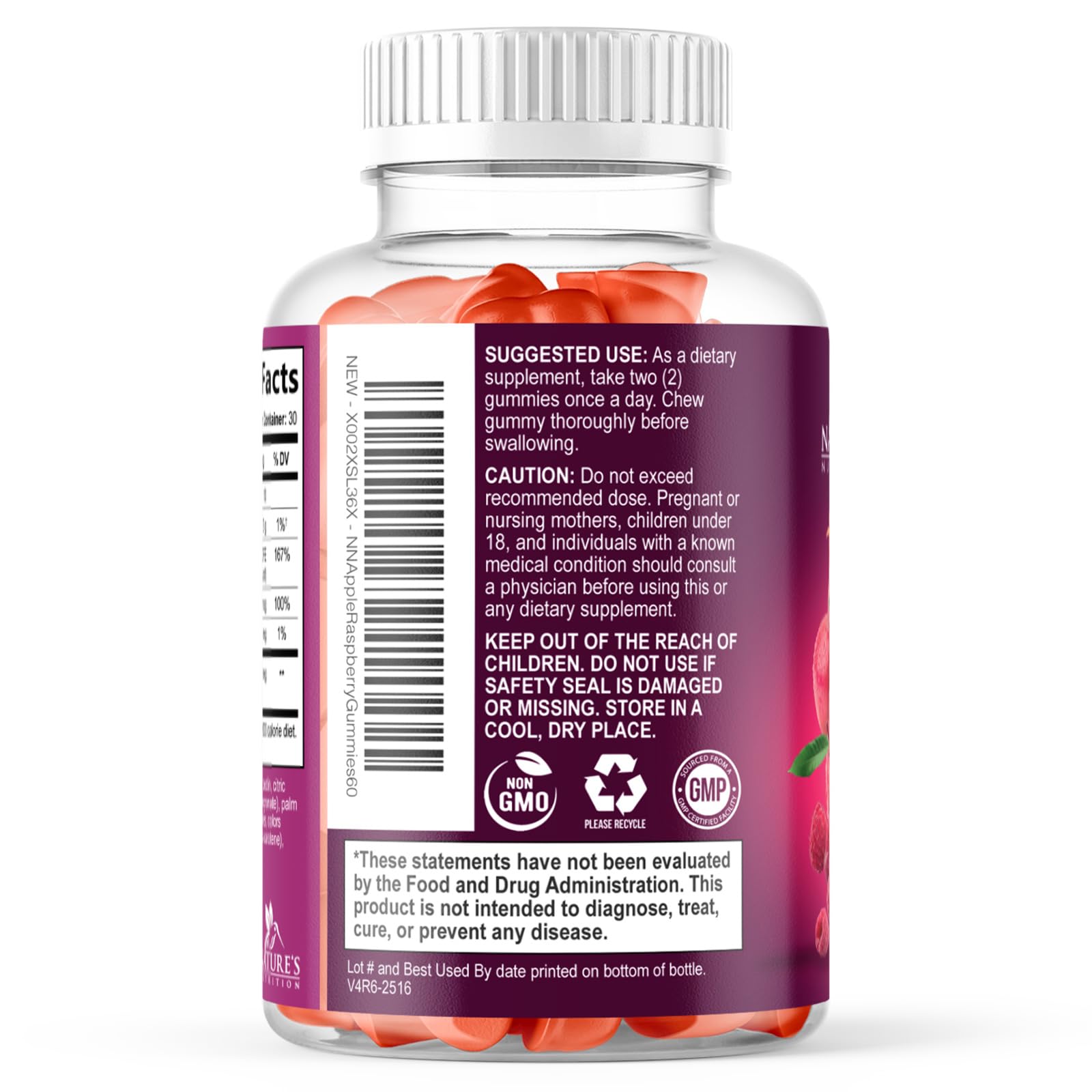 Nature's Nutrition 60-count bottle visible with nutrition label and gummies.