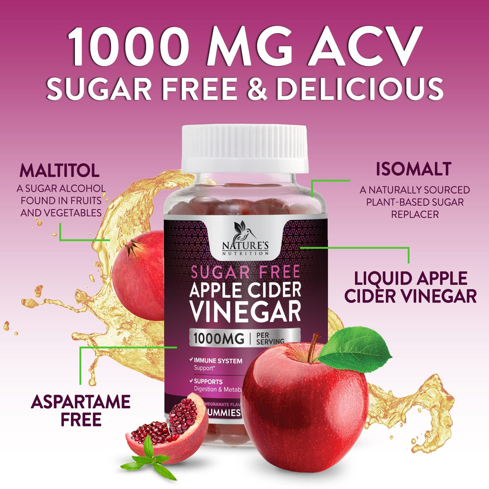 Nature's Nutrition ACV ingredients label showing non-GMO and gluten-free details.