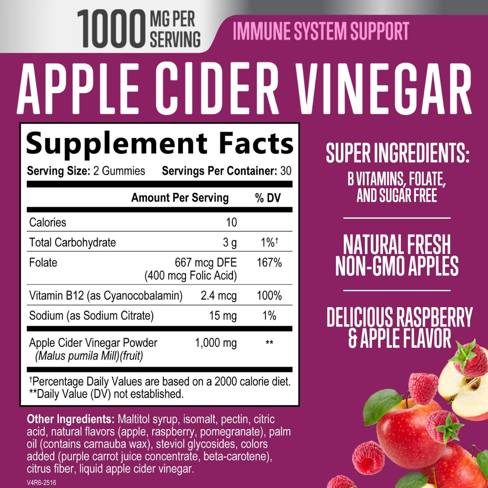 Closeup of the jar shows raspberry flavored, sugar-free ACV gummies for gentle digestion.