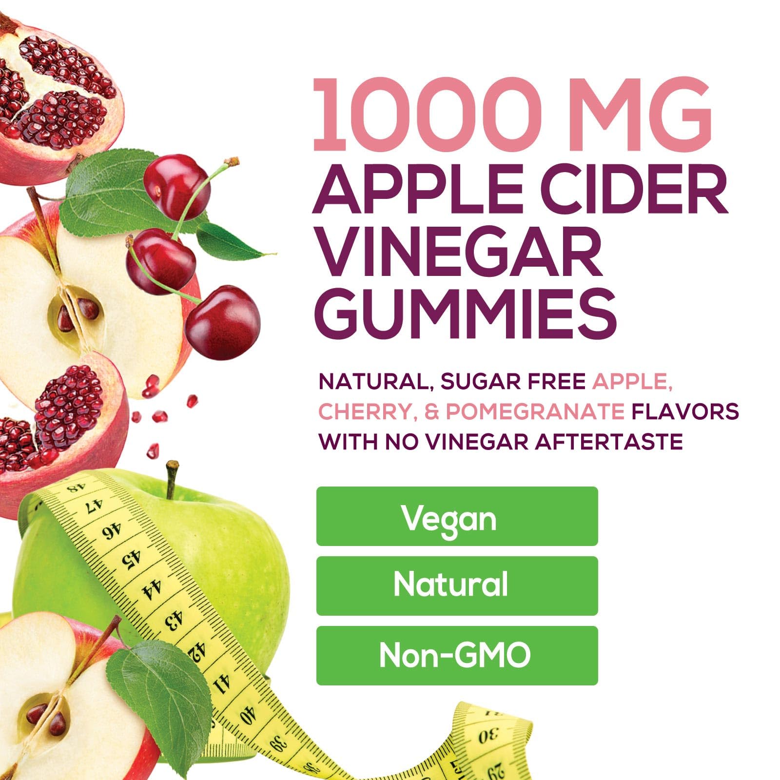 Front view of Nature's Nutrition gummies package highlighting vegan and non-GMO details.