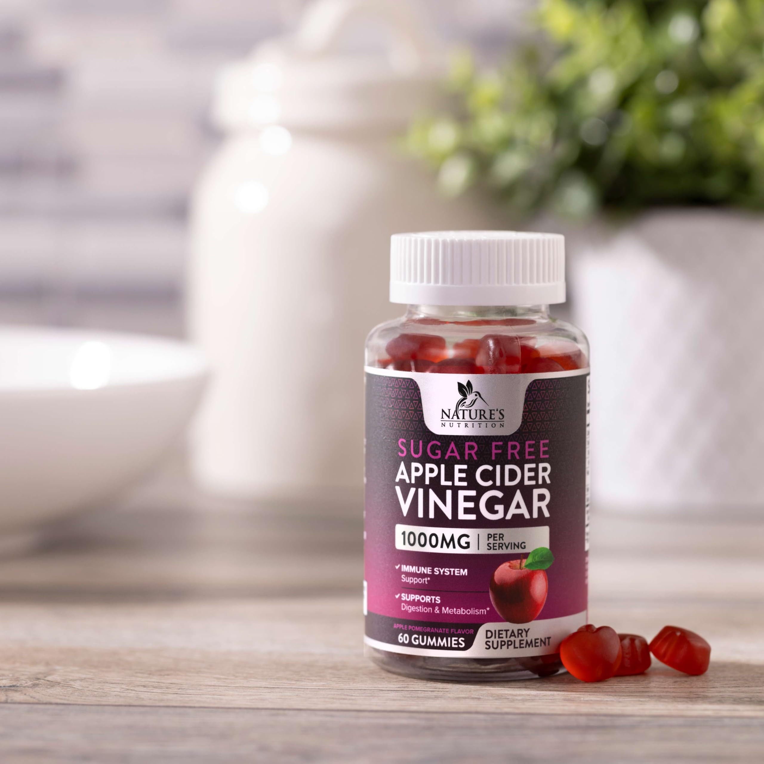 Nature's Nutrition Apple Cider Vinegar Gummies packaging on a clean display.