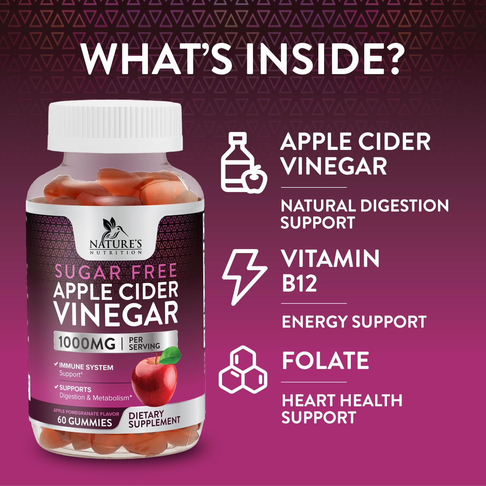 Nature's Nutrition sugar-free ACV gummies suitable for keto lifestyles.