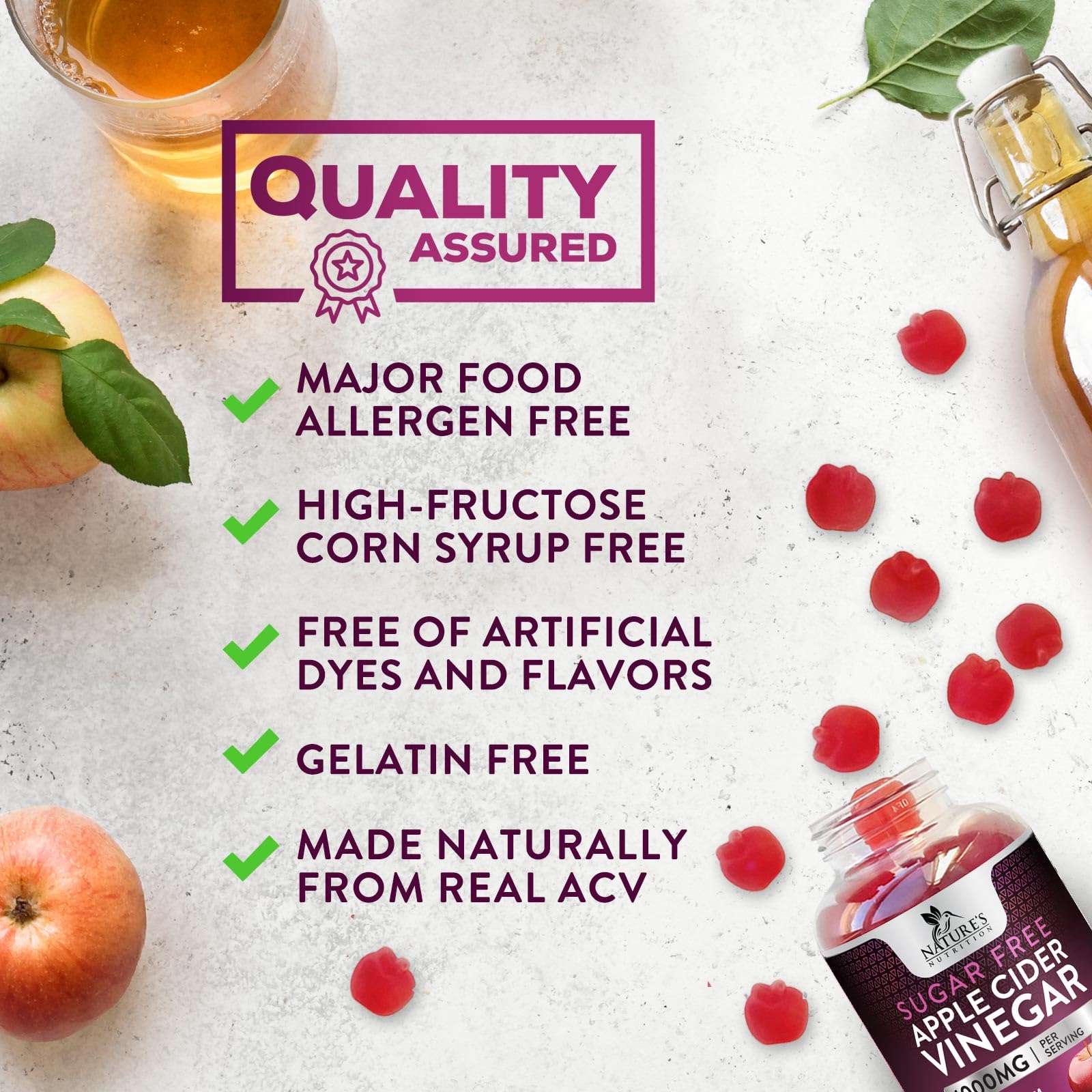 Nature's Nutrition vegan, gelatin-free ACV gummies for clean label.