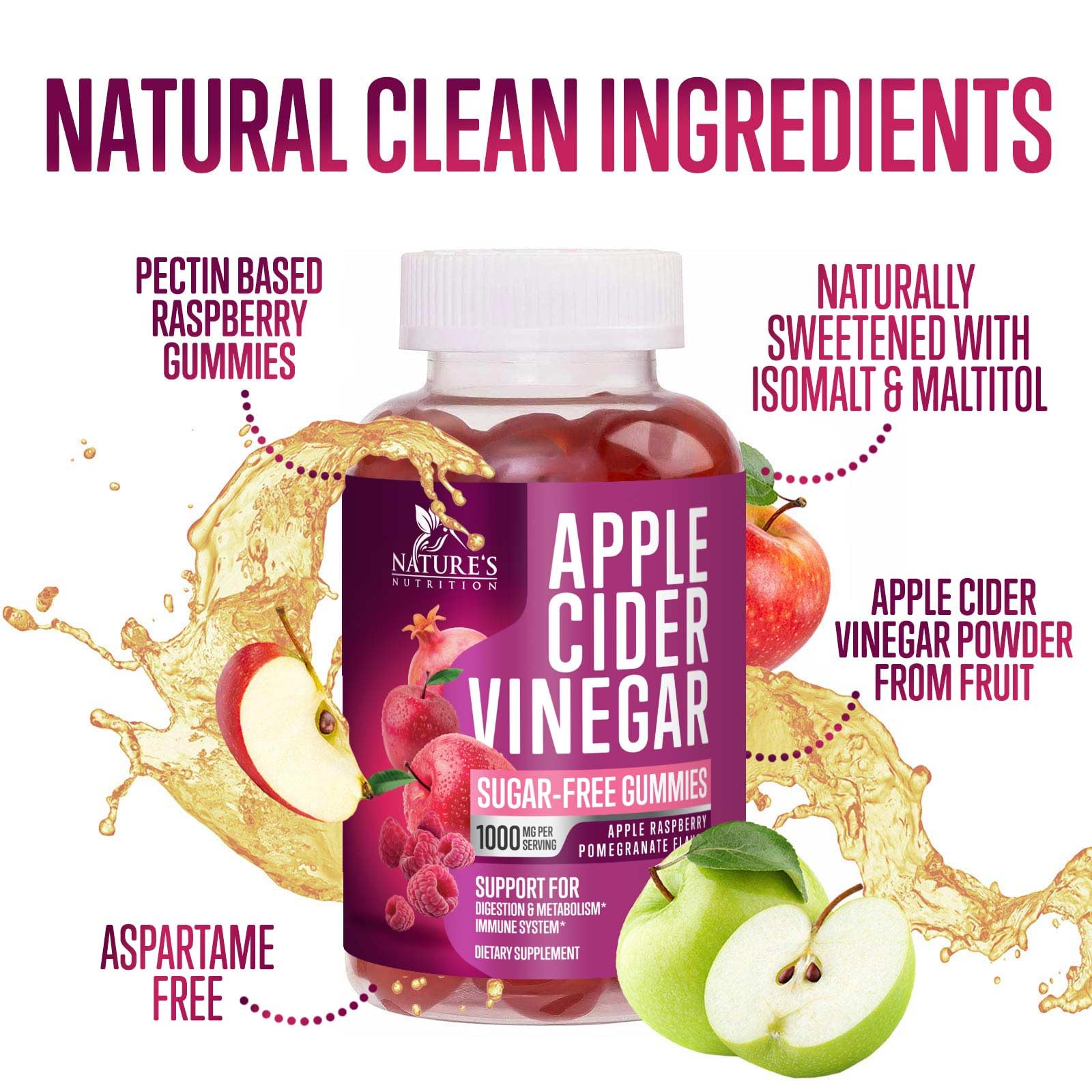 Nature's Nutrition Apple Cider Vinegar Gummies offer natural energy support.