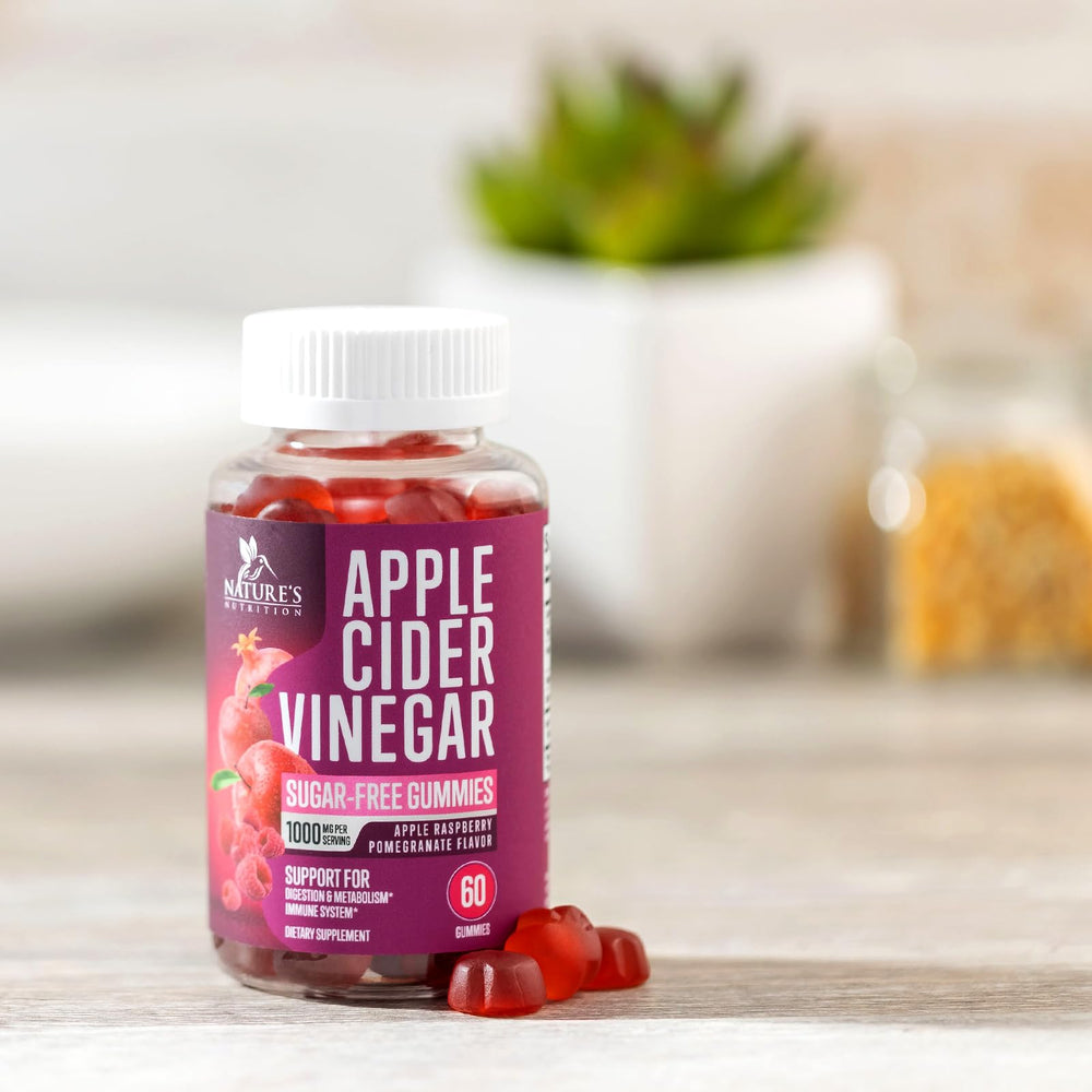 Nature's Nutrition packaging highlights raspberry flavor and 1000mg ACV potency.
