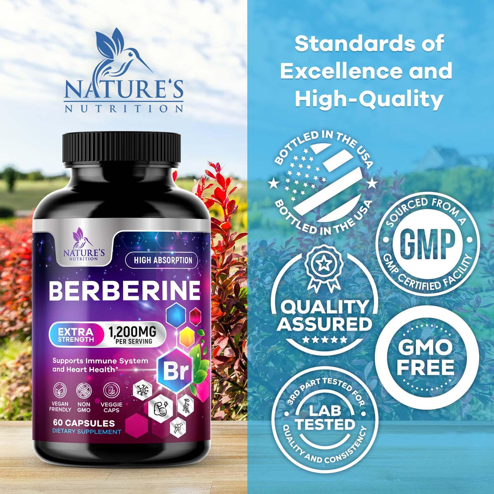 Dosis diaria de Nature's Nutrition Berberina HCL Blend, toma sencilla para rutina.