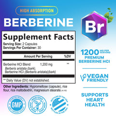 Etiqueta del frasco Nature's Nutrition Berberina HCL Blend con información clara.