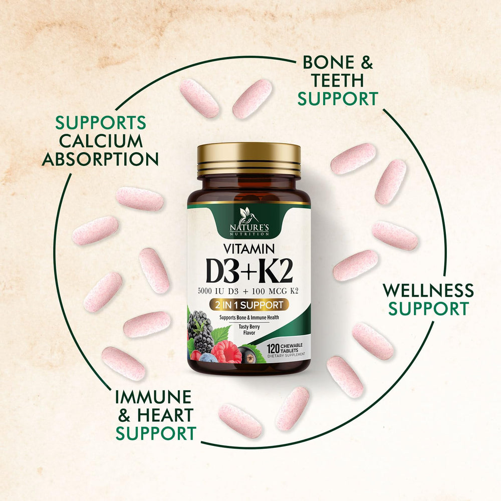 Nature's Nutrition easy-to-swallow berry D3 K2 chewables.