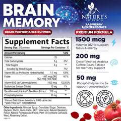 Nature's Nutrition Brain Gummies closeup highlights chewy texture for cognitive support.