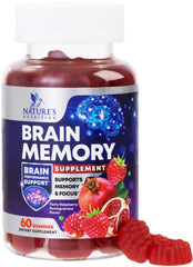 Nature's Nutrition Brain Gummies bottle promotes daily focus and mental clarity.