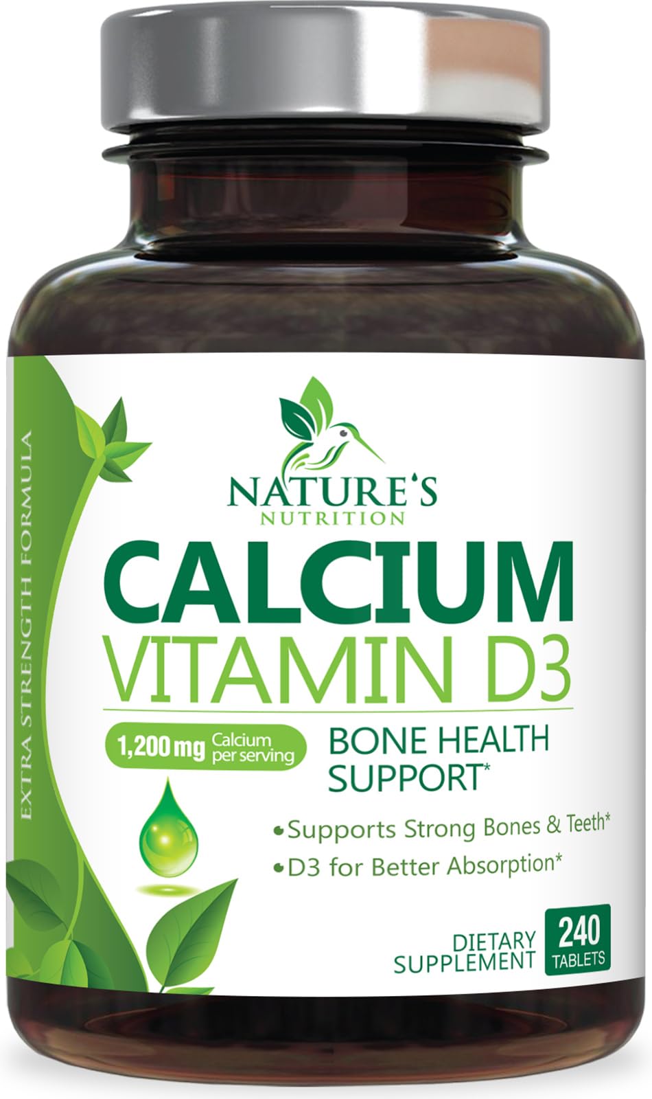 Nature's Nutrition calcium 1200mg with D3 bottle promotes bone and teeth support