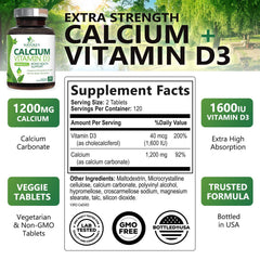 Close-up of Nature's Nutrition calcium 1200mg tablets showing their compact shape