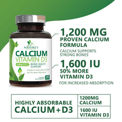 Label highlights 1600 IU vitamin D3 in Nature's Nutrition calcium supplement