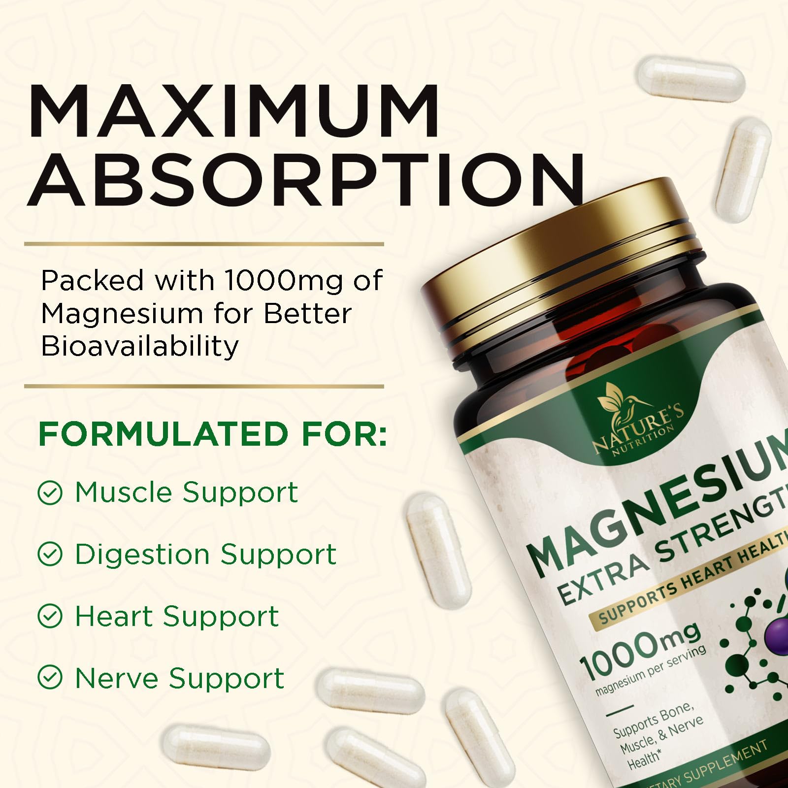 Nature's Nutrition capsules in hand indicating convenient daily use.