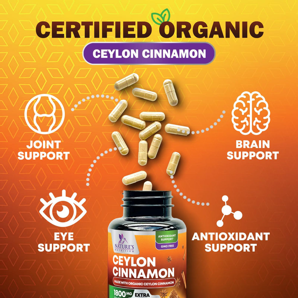 Gluten-free and non-GMO icons on Nature's Nutrition cinnamon packaging