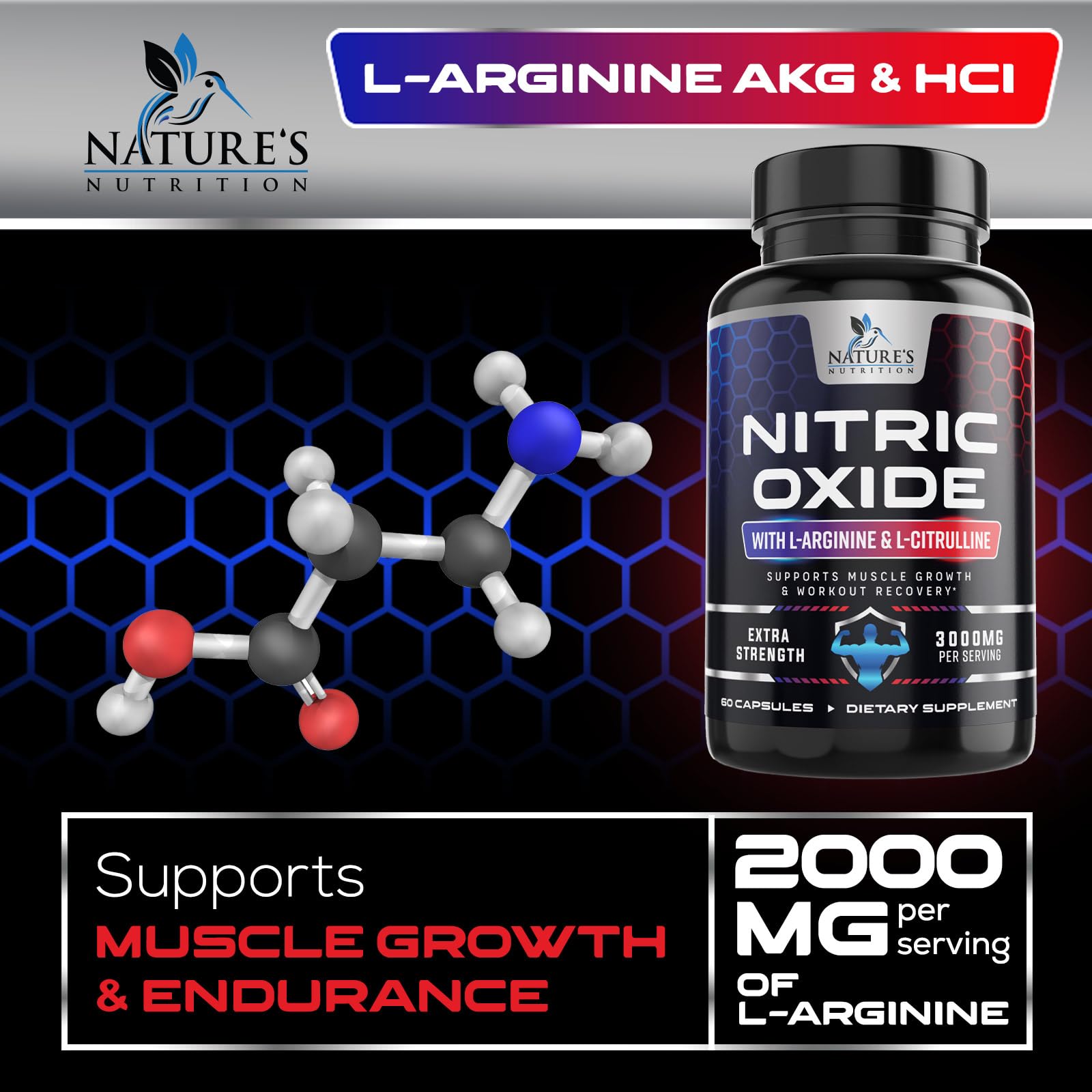 Nature's Nutrition Nitric Oxide Booster manufactured in a GMP-certified USA facility.
